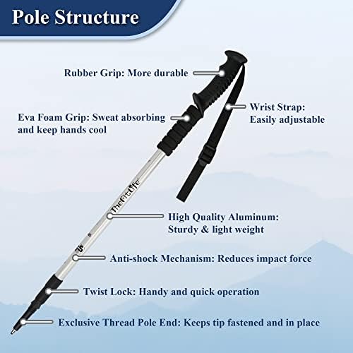 TheFitLife Nordic Walking Trekking Poles - 2 Sticks with Anti-Shock and Quick Lock System, Telescopic, Collapsible, Ultralight for Hiking, Camping, Mountaining, Backpacking, Walking, Trekking