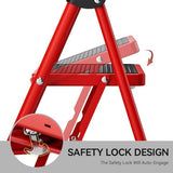 KINGRACK Step Ladder, Folding Ladder with Non-Slip and Wide Pedal, Small Ladders with Handle, Heavy Duty Steel Ladder, Lightweight Step Ladder (Red, 4 Step Ladder)