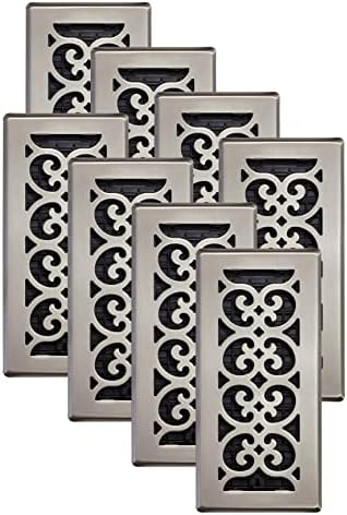 Decor Grates SPH410-NKL-8 Scroll Design Floor Register, 4x10 Inches, Brushed Nickel Finish, 8 Pack