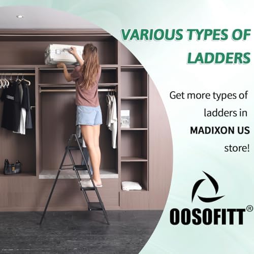 4 Step Ladder Folding Step Stool, Heavy Duty 330 Lbs Load Step Ladders for Home, Tall Kitchen/Closet Stepladder for Adults, Black Small & Lightweight Ladder with Anti-Slip Wide Pedals by OOSOFITT