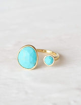 MJLULU 14K Gold-Plated Statement Ring with Simulated Blue Turquoise