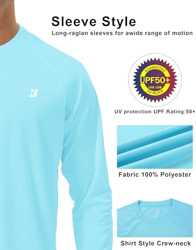 Roadbox Mens UPF 50+ UV Sun Protection Shirts Outdoor Long Sleeve SPF Rash Guard for Fishing Hiking Swimming Running