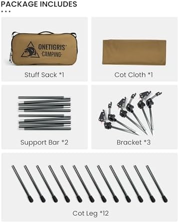 OneTigris SUPRANUBIS Camping Cot, Height Adjustable with Cot Leg Extenders, Strong Support 330lbs, Lightweight Comfortable Folding Bed for Camping, Hiking, Travel, Truck, Beach, Office Nap