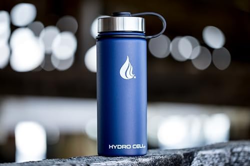 HYDRO CELL Stainless Steel Insulated Water Bottle with Straw - For Cold & Hot Drinks - Metal Vacuum Flask with Screw Cap and Modern Leakproof Sport Thermos for Adults (Navy 18oz)