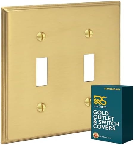 Rio Salto BRASS Modern Metal Gold Outlet Cover or Light Switch Cover Wall Plate Toggle Switch 2-Gang Double Toggle Light Switch Covers Wall Plate Wallplate Decorative Gold 2 Gang STANDARD SIZE