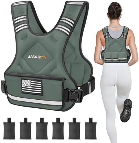 APEXUP Adjustable Weighted Vest, 4-10lb/12-18lb/20-32lb Vest with 6 Ironsand Weights and Large Pocket, Weight Vest for Men Women Strength Training, Running, Walking