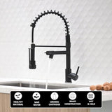AIMADI Black Kitchen Faucet with 2 Function Sprayer,Commercial Stainless Steel Single Handle Single Hole Spring Matte Black Kitchen Faucet