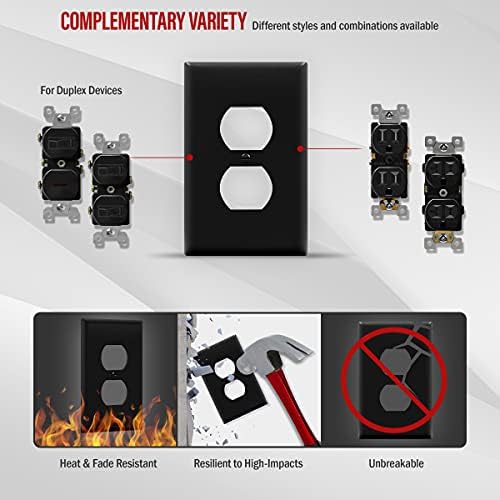 ENERLITES Mid-Size Duplex Receptacle Wall Plate, Electrical Outlet Covers, Gloss Finish, Midway Size 1-Gang 4.88" x 3.11", Polycarbonate Thermoplastic, UL Listed, 8821M-BK-10PCS, Black, 10 Pack