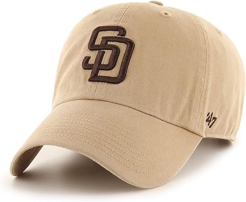 47 Brand MLB Khaki Primary Logo Clean Up Adjustable Strap Baseball Dad Hat Cap, Adult One Size Fits All
