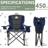 Oversized Folding Camping Chairs - 450 LBS Support Heavy Duty Camp Chair with Padded Cushion, Portable Outside Chairs with Carry Bag，Cooler, Cup Holder for Outdoor, Lawn, Sports - Blue