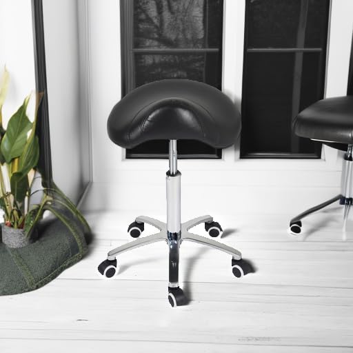 Antlu Saddle Stool Rolling Chair for Medical Massage Salon Kitchen Spa Drafting,Adjustable Hydraulic Stool with Wheels (Without Backrest, Black)