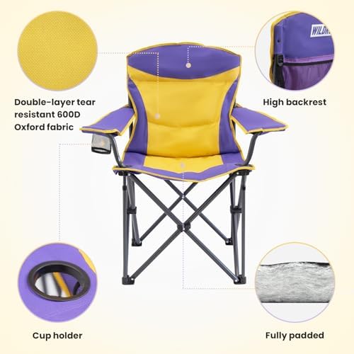 WILDROOTS Heavy Duty Fully Padded Camping Chair, Oversize Padded Arm Rest High Back Rest Folding Chair