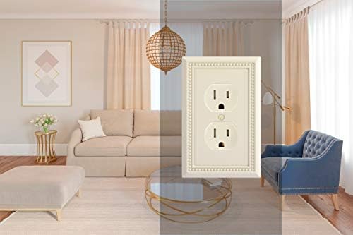 Henne Bery Sunken Pearls Heavy Duty Decorative Wall Plate Switch Plate Outlet Cover, Durable Solid Zinc Alloy (Single Duplex 3PK, Light Almond)