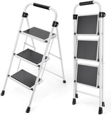 Step Ladder, Folding Step Stool with Wide Anti-Slip Pedal, Sturdy Steel Ladder, Convenient Handrail, Lightweight, Portable Steel Step Stool