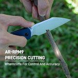 CJRB Pyrite-Light Pocket Knife, Folding Knife with 3.34'' AR-RPM9 Steel Blade EDC Knife with Pocket Clip, Pocket Knife for Men Women Sharp Camping Hiking Survival J1945 Blue Stonewash