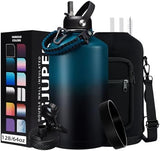 1 Gallon Water Bottle Stainless Steel - 128oz Insulated Flask Water Bottle with Sleeve Strap, Big Water Jug with Straw & Spout Lid, Gym Camping Gallon Water Bottle w/Paracord Handle, protective Boot