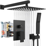 gotonovo Rainfall Bathroom Shower System Rain Shower Head and Handle Set Wall Mounted Shower Complete Combo Solid Brass Pressure Balancing Shower Mixer Valve 12 Inch Matte Black