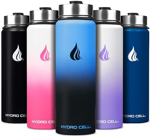 HYDRO CELL Stainless Steel Insulated Water Bottle with Straw - For Cold & Hot Drinks - Metal Vacuum Flask with Screw Cap and Modern Leakproof Sport Thermos for Adults (Blue/Black 24oz)