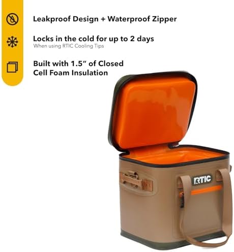 RTIC Ultra-Tough Soft Cooler 12 Can, Insulated Bag Portable Ice Chest for Lunch, Beach, Drink, Beverage, Travel, Camping, Picnic, Car, Trips, Floating Cooler Leak-Proof with Zipper