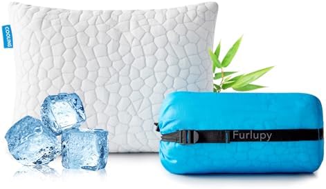 Small Cooling Shredded Gel Memory Foam Pillow，Camping Pillow Travel Pillow- Adjustable for Contoured Support -Portable Ideal for Backpacking, Camping, Travel, Car, Airplane,Office Nap