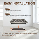 Floor Register 4x10 Inches - Heavy Duty Walkable Steel Floor Vents - Ease Adjust Air Flow Direction Floor Registers - Satin Nickel Floor Vent Covers - Boston Design Air Vents for Home