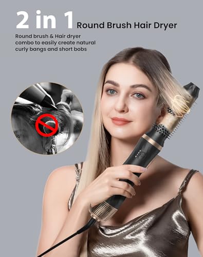 Hair Blow Dryer Styler Set, 5 in 1 Hot Air Brush Auto Wrap Curlers & Straightener & Volumizer Pro Kit, Ionic Technology, 60000RPM High Speed Drying, Round Comb Multi Styler Anion Electric