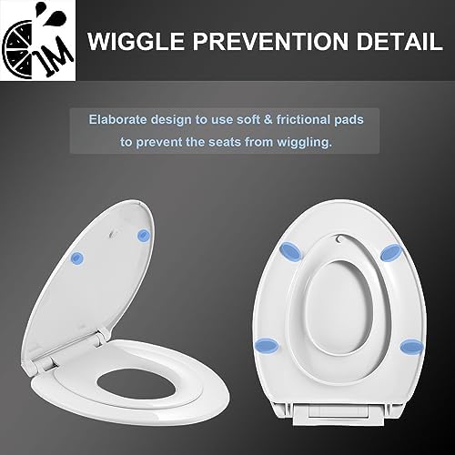 Elongated Toilet Seat with Toddler Seat Built In, Slow Close for Both Child & Adult Seats, Potty Training Seat, No Wiggle and Easy to Install, Detachable Toddler Seat for Longterm Usage, White