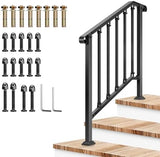VIVOSUN Outdoor Handrail, 3 Step Stair Handrail, 40" x 36" Fits 1 to 3 Steps, Wrought Mattle Iron Stair Railing with Curved End and Balusters for Concrete Step, Porch Steps, One-Step Assembly, Black