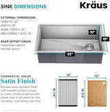 KRAUS Kore Workstation 32-inch Undermount 16 Gauge Stainless Steel Kitchen Sink, Single Bowl Kitchen Sink with Accessories, KWU110-32