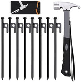 Forged Steel Tent Stakes, 8/16pcs, Heavy Duty ,10in and 12in Camping Hammer Set + Storage Pouch, Available in Rocky Place Dessert Snowfield and Grassland