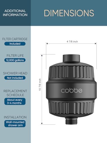 Cobbe High Output Shower Filter for Hard Water - 2 Replaceable Cartridges - Removing Chlorine and Harmful Substance, and Dramatically Improves The Condition of Your Skin, Hair and Nails - Matte Black