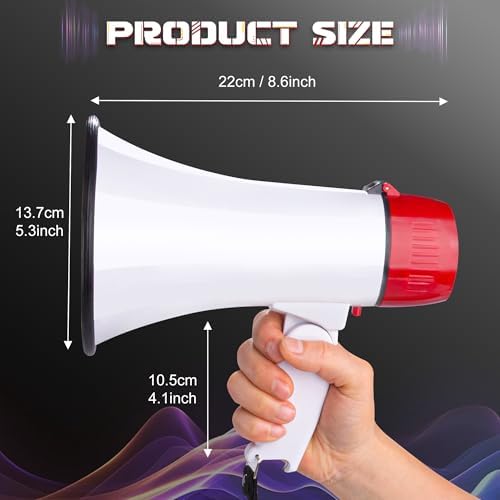 MyMealivos Portable Megaphone Bullhorn 20 Watt Power Megaphone Speaker Voice and Siren/Alarm Modes with Volume Control and Strap (White&Red)