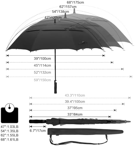 G4Free 47/54/62/68 Inch Automatic Open Golf Umbrella Oversize Extra Large Double Canopy Vented Windproof Waterproof Stick Umbrellas