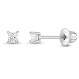 In Season Jewelry Sterling Silver Tiny Princess Square Cut Earrings - 2mm