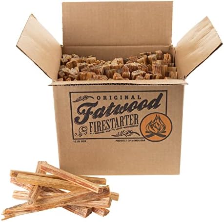 Fatwood Pine Wood Fire Sticks - 10-lb Box of Indoor or Outdoor Fire Starters for Campfires, Grills, Wood Stoves, Firepits, or Fireplaces by Pure Garden