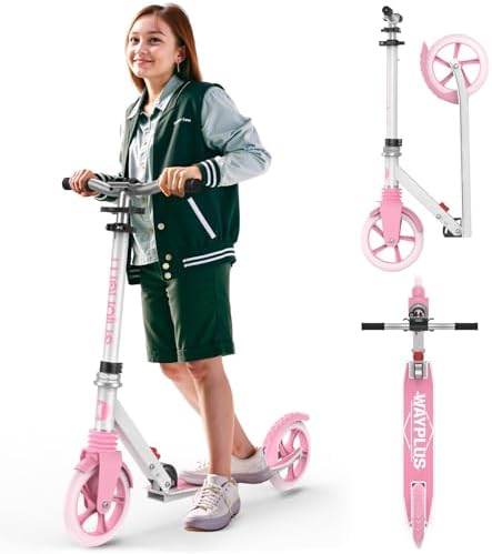 Kick Scooter for Ages 6+,Kid, Teens & Adults. Max Load 240 LBS. Foldable, Lightweight, 8IN Big Wheels for Kids, Teen and Adults, 4 Adjustable Levels. Bearing ABEC9