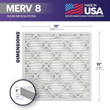 BNX TruFilter 12x12x1 Air Filter MERV 8 (6-Pack) - MADE IN USA – Dust & Pet Defense Pleated Air Conditioner HVAC AC Furnace Filters for Dust, Pet, Mold, Pollen MPR 600 – 700 & FPR 5