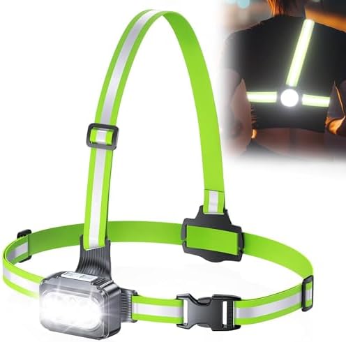 Running Lights for Runners with Reflective Straps, 500 Lumens 7 Modes & 45° Adjustable Running Light, IPX4 Waterproof Chest Running Light Vest for Night Running Hiking, 2-16h Use Time