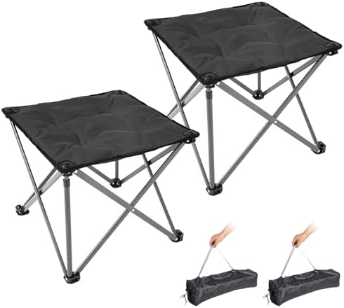 FUNDANGO Folding Camping Stool, 2 Pack 18.1 Inch Oversized Foot Stools 330 Lbs Heavy Duty Portable Padded Seat Anti-Slip Foots & Carry Bag for Fishing Outdoor Lawn Travel (Black)