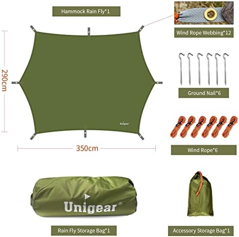 Unigear Hexagon Hammock Rain Fly,15x14FT/12x10FT Multifunctional Waterproof Camping Tarp,Lightweight and Compact Tent Tarp for Backpacking, Hiking, Traveling