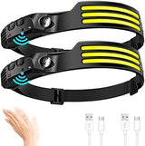 LED Headlamp Rechargeable (2 PCS), 230° Wide Beam Head Lamp with Motion Sensor, Waterproof Head Light Flashlight for Hiking, Running, Repairing, Fishing Cycling (Black 4)