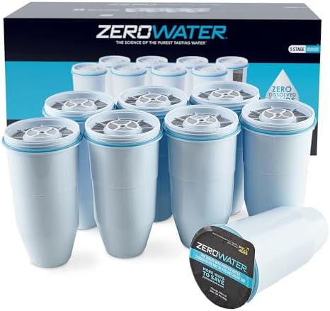 ZeroWater Official Replacement Filter - 5-Stage 0 TDS Filter Replacement - System IAPMO Certified to Reduce Lead, Chromium, and PFOA/PFOS, 8-Pack