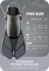 CAPAS Snorkel Fins, Swim Fins Travel Size Short Adjustable for Snorkeling Diving Adult Men Women Kids Open Heel Swimming Flippers