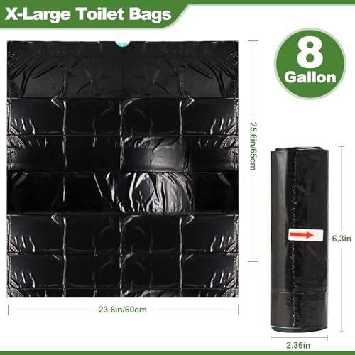 OUMEE Camping Toilet Bags, 8 Gallon Portable Toilet Bags, Toilet Waste Bags, Leak-Proof Potty Liners Trash Bags for Outdoor Camping Toilet Bucket,Traveling, RV Trip