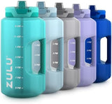 ZULU Goals Large Water Bottle Jug with Time Marker & Handle for All Day Hydration | Silicone Soft Straw with Locking Leak-Proof Lid | For Gym, Camping, Workout, and Outdoors | BPA-Free | 64oz, 128oz