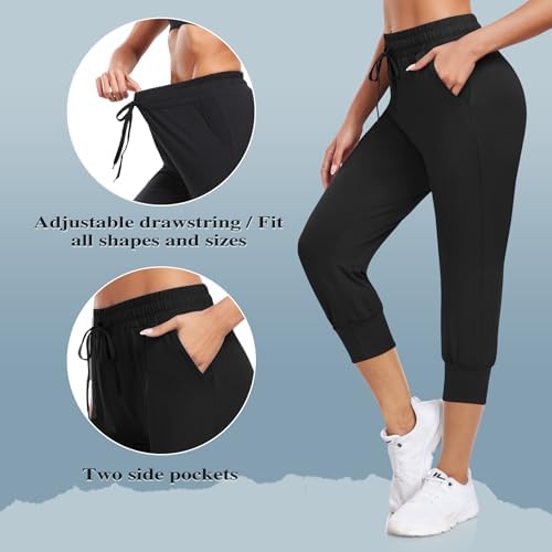 Women's 3 Pack Capri Sweatpants with Pockets - High-Waist Yoga Joggers Athletic Running Leggings for Workout, Gym, Lounge