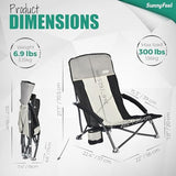 SUNNYFEEL Folding Low Camping Beach Chair 2 Pack, Lightweight Portable Lawn Chair with Mesh Back, Cup Holder for Outdoor/Travel/Picnic/Concert, Foldable Camp Backpack Chair with Carry Bag