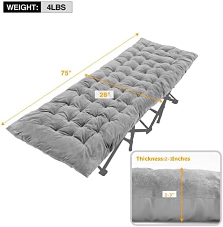 REDCAMP Folding Cot Pads for Sleeping Extra Thick, Soft Comfortable Velvet & Corduroy Cotton Camping Cot Mattress Pad for Backpacking Hiking, Black Blue Brown Grey 75x30 inches