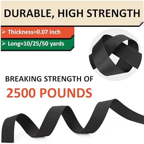 2 Inch Nylon Webbing Strap with Plastic Tri-Glide Slide Clips, 10 25 50 Yards Heavy Duty Nylon Strapping for Indoor or Outdoor Gear, DIY Crafting, Repairing