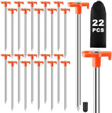 CHERAINTI Tent Stakes, 22 Pcs Heavy Duty Metal Stakes for Ground with Storage Bag, 9.84 Inch Galvanized Non-Rust Camping Tent Pegs Ground Spikes for Camping Tarp Garden Hiking, Orange